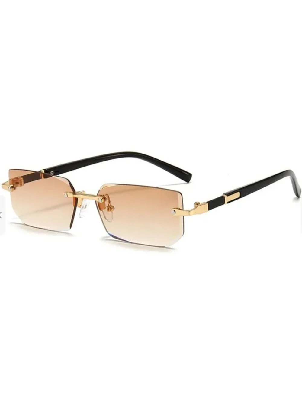 Rectangular Gradient Tea Brown Lens Sunglasses With Gold & Black Arms Unisex